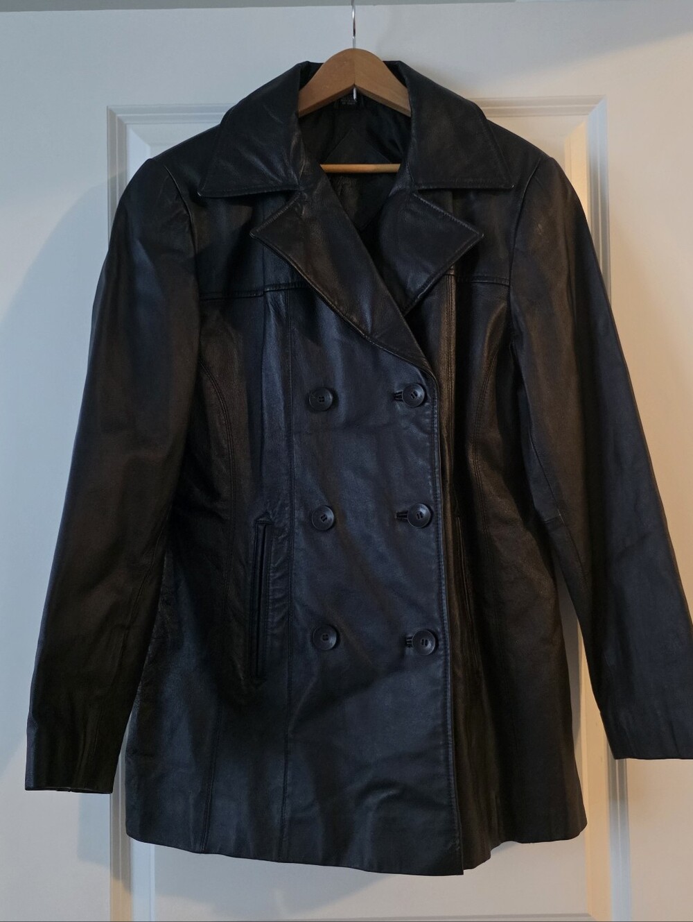 Vintage 90s Jacqueline Ferrar Leather Jacket Over Coat Womns M Black Gothic Chic